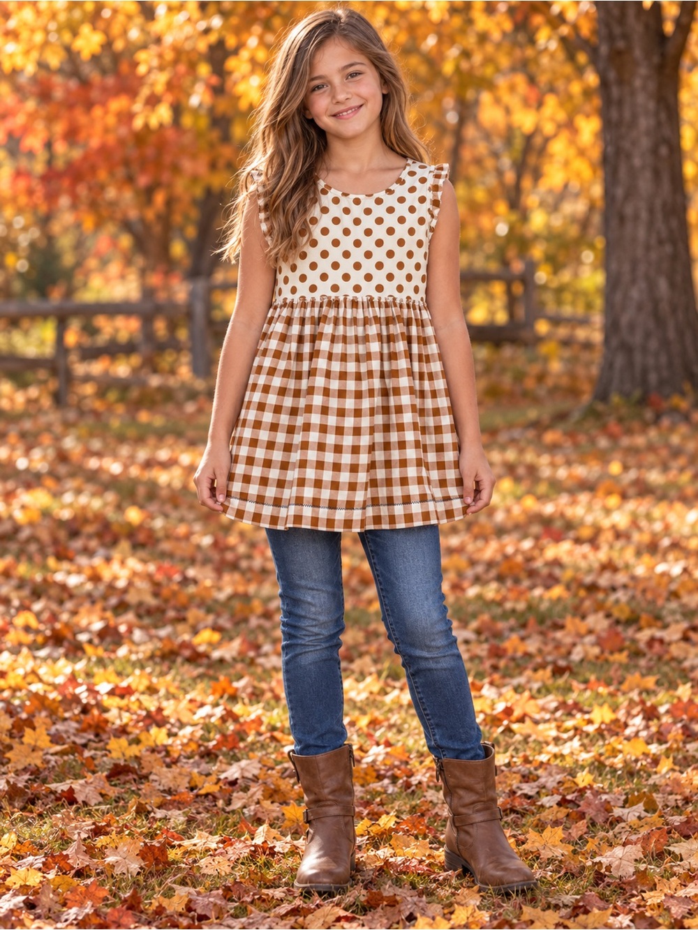 Matilda Jane 435 Girls 14 Polka Dot Gingham Tunic Fall Cottagecore